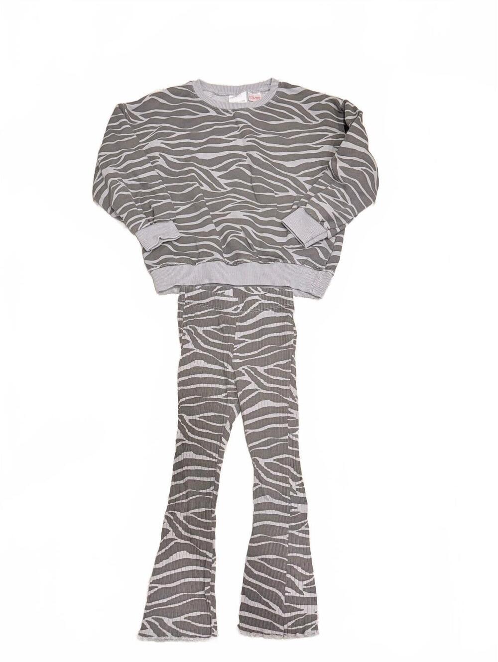 ZARA Kids Zebra Stripe Ribbed Flare Leggings Crewneck Sweatshirt Set 3/4T